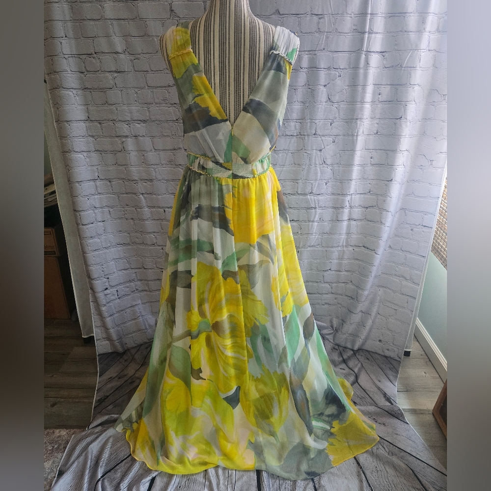 White House Black Market Yellow and Gray Tiered Maxi Dress - Picture 4 of 6